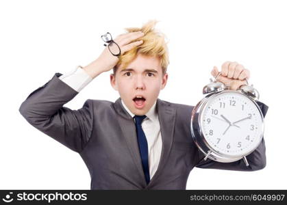 Businessman with clock isolated on white