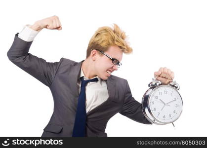 Businessman with clock isolated on white