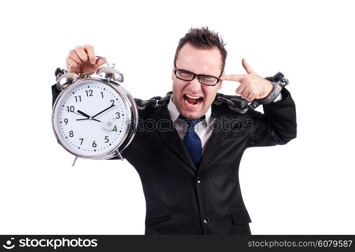 Businessman with clock isolated on white