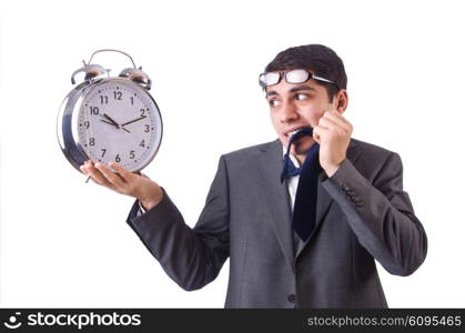 Businessman with clock isolated on white