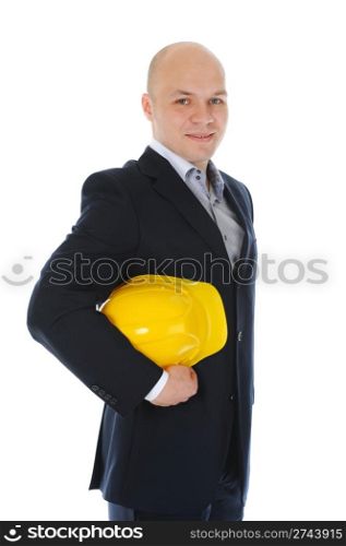Businessman with construction helmet. Isolated on white background