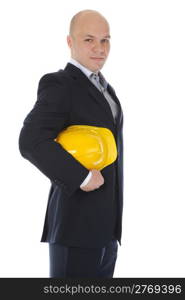 Businessman with construction helmet. Isolated on white background