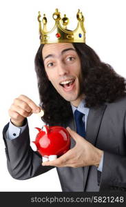 Businessman with crown and piggybank