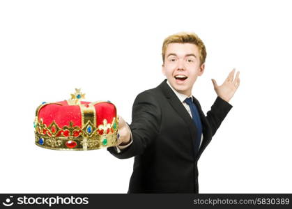 Businessman with crown isolated on white