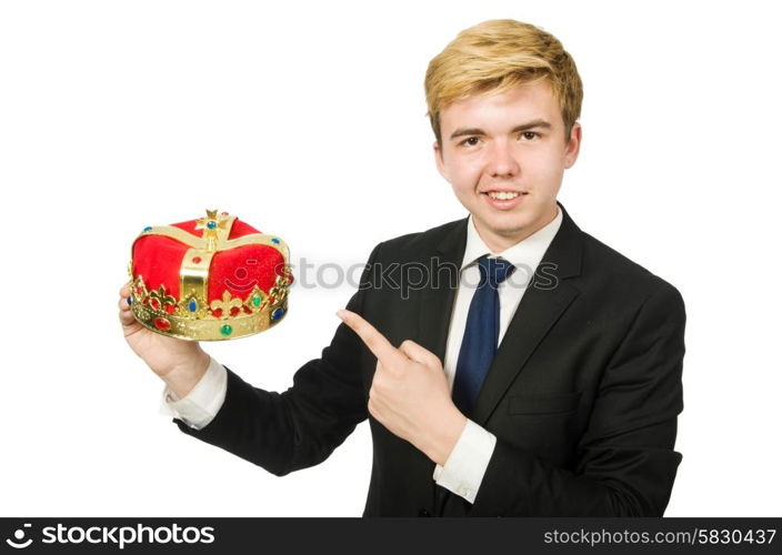 Businessman with crown isolated on white