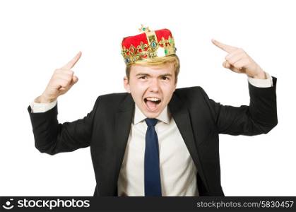Businessman with crown isolated on white