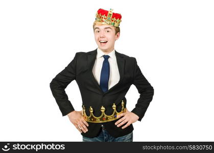 Businessman with crown isolated on white