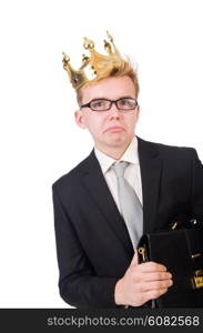 Businessman with crown isolated on white