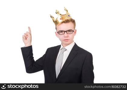 Businessman with crown isolated on white