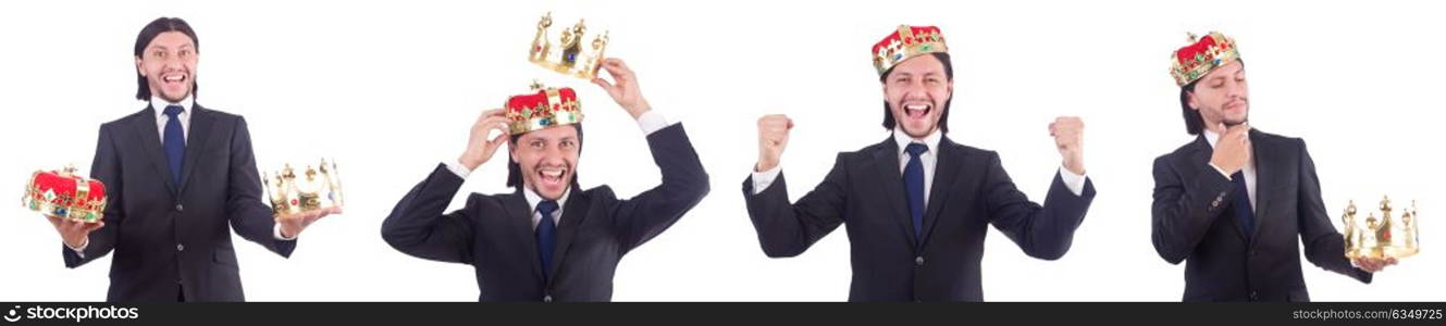 Businessman with crown isolated on white