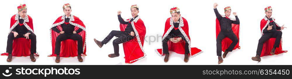 Businessman with crown isolated on white