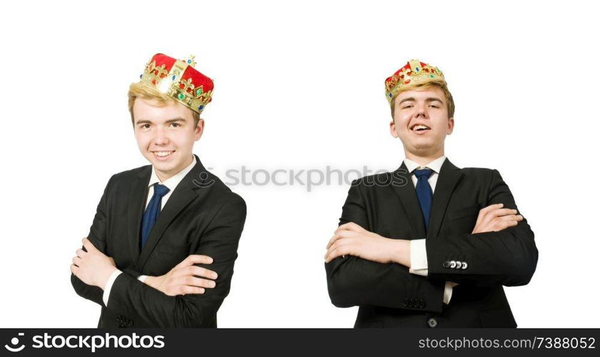 Businessman with crown isolated on white