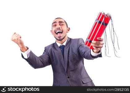 Businessman with dynamite isolated on white