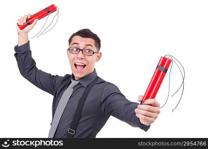 Businessman with dynamite isolated on white
