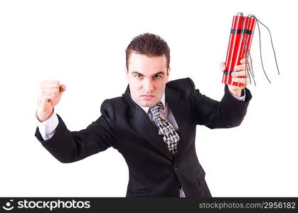 Businessman with dynamite isolated on white