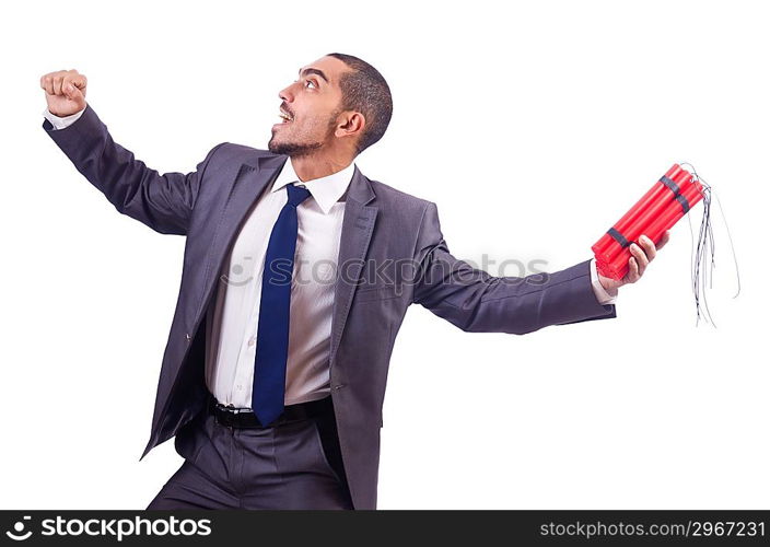 Businessman with dynamite isolated on white