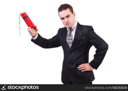 Businessman with dynamite isolated on white