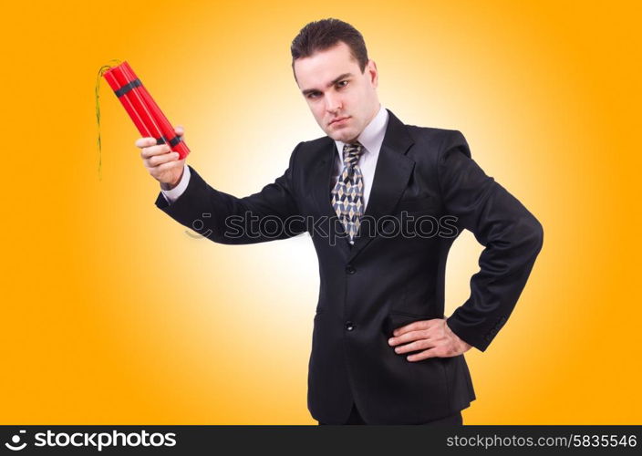 Businessman with dynamite isolated on white