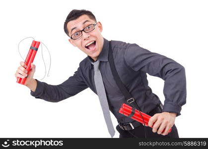 Businessman with dynamite isolated on white