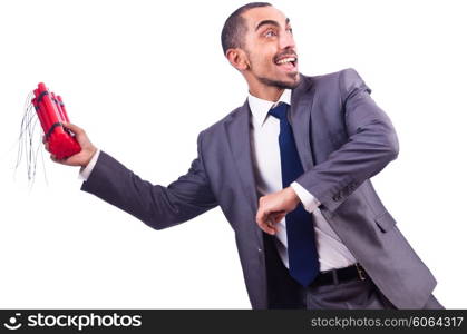 Businessman with dynamite isolated on white