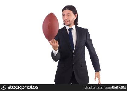 Businessman with football isolated on white