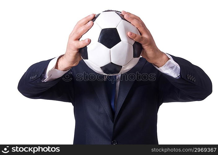 Businessman with football on white