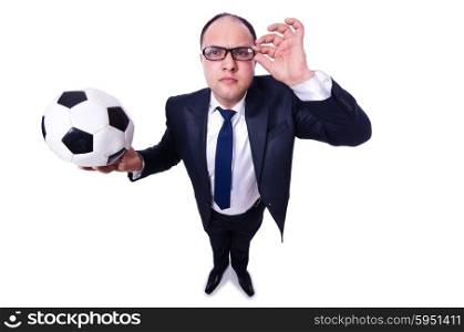 Businessman with football on white