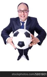 Businessman with football on white