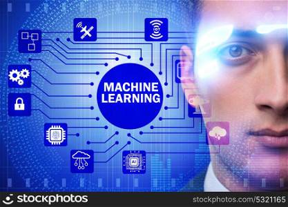 Businessman with futuristic glasses in machine learning concept