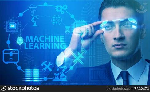 Businessman with futuristic glasses in machine learning concept
