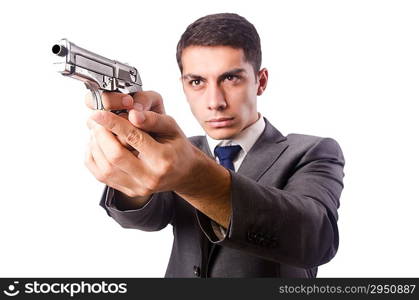 Businessman with gun isolated on white