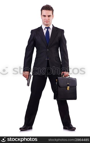 Businessman with gun isolated on white