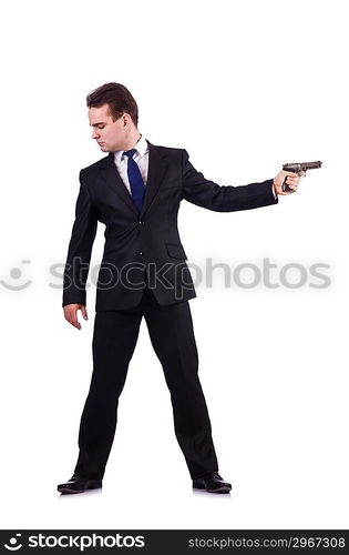 Businessman with gun isolated on white