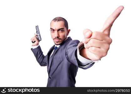 Businessman with gun isolated on white