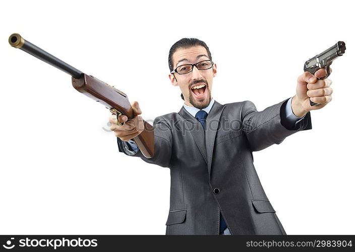 Businessman with gun isolated on white