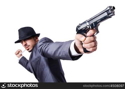 Businessman with gun isolated on white