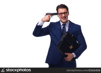 Businessman with gun isolated on white