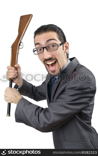 Businessman with gun isolated on white