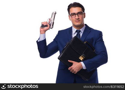 Businessman with gun isolated on white