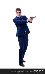 Businessman with gun isolated on white background
