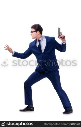 Businessman with gun isolated on white background