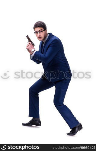 Businessman with gun isolated on white background