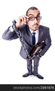 Businessman with handcuffs on white
