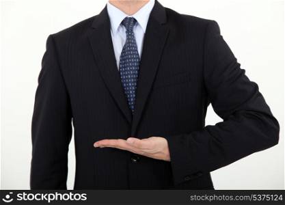 Businessman with his hand held flat