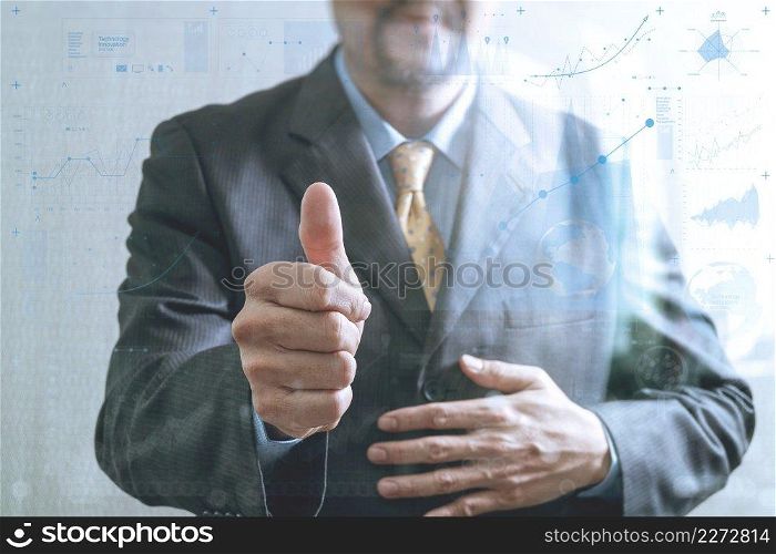 businessman with his thumb up Front view, no head. Concept of working in an office.business strategy icons interface