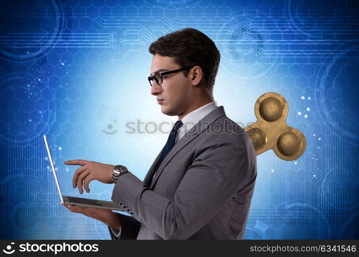 Businessman with key in hardworking concept