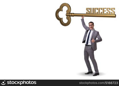 Businessman with key to success business concept