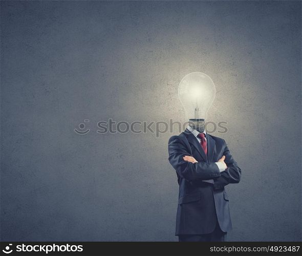 Businessman with light bulb instead of head. Great mentality