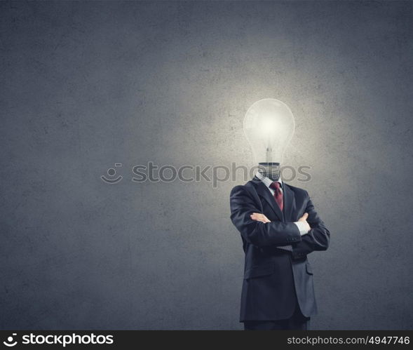 Businessman with light bulb instead of head. Great mentality