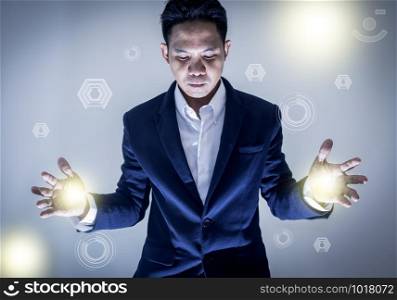 businessman with lighting in hand,business concept